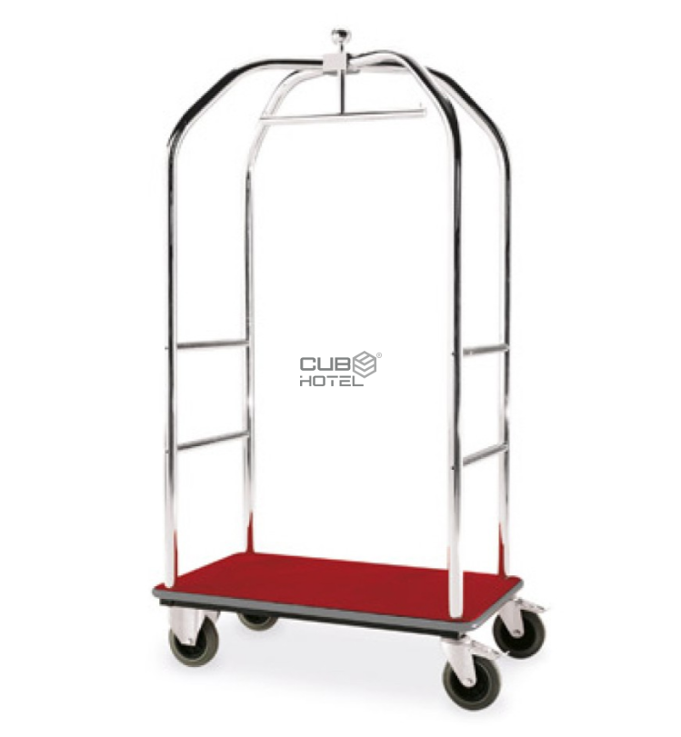Carro Bagagem Hotel Cromado 99X59X189 Tapete Vermelho